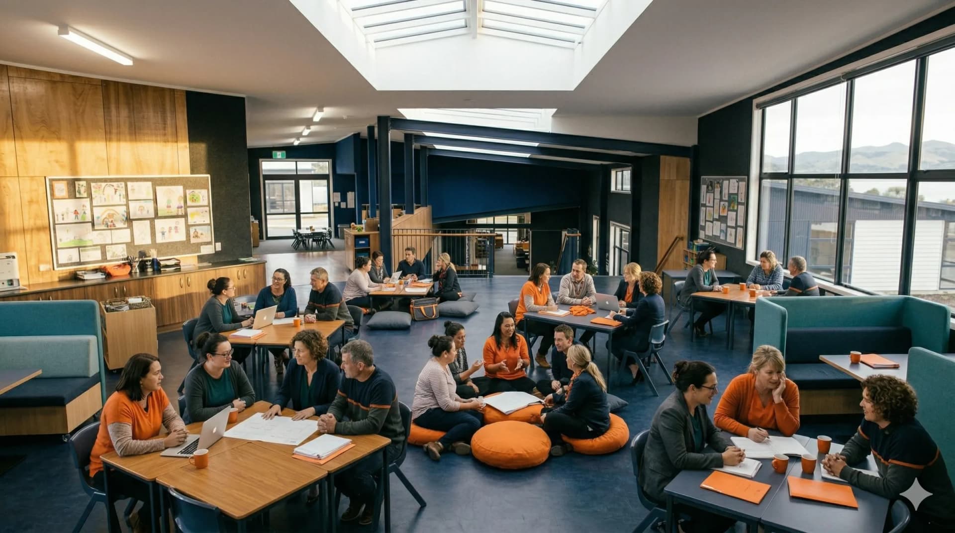 Students and teachers working in a modern learning space